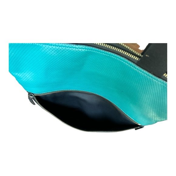 Coach Charles Perforated Leather Seagreen/Black Foldover Tote. - Picture 10 of 12